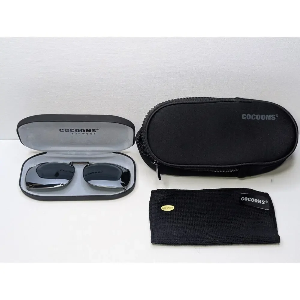 Cocoons Sunwear Polarized Clip On Sunglasses W/ Hard Case Zip Case Sleeve